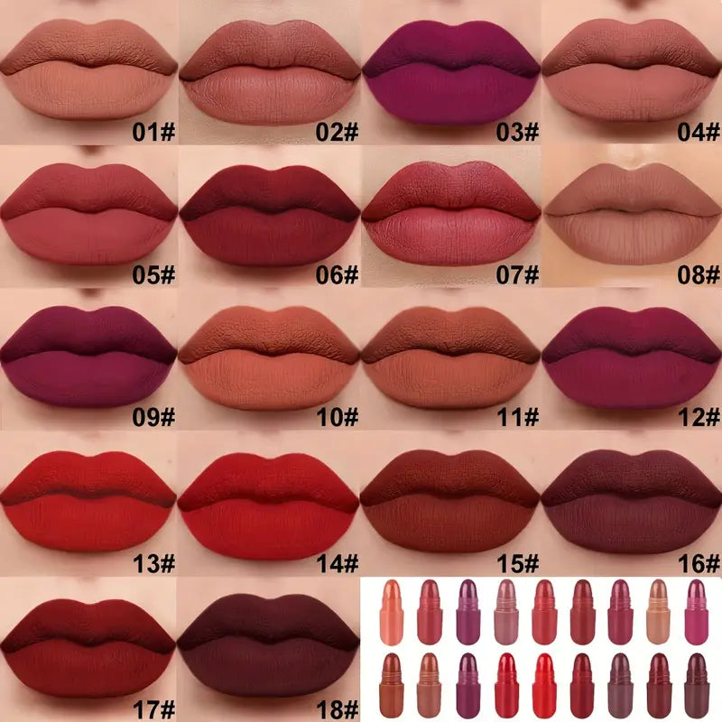 18pcs High-Pigment Matte Lipstick Set - Mini Capsule Collection for Long-Lasting Beauty