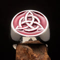 Nicely crafted Men's Triquetra Ring Celtic Triskelion Knot Red - Sterling Silver