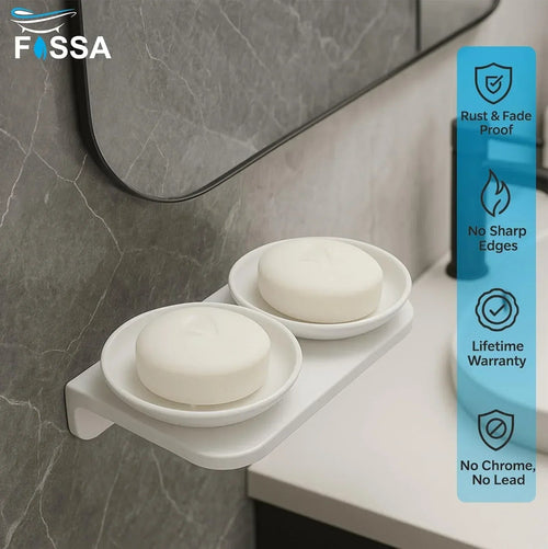 Ceramic White Unbreakable Double Soap Dish  Round Glossy Finish (RW-122)