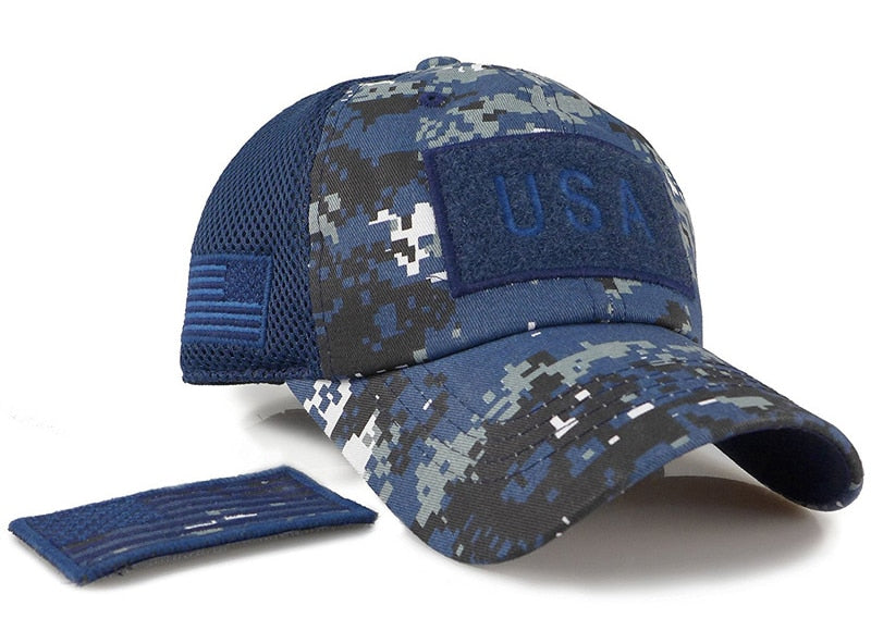 Tactical Camouflage Baseball Caps Men Summer Mesh Military Army Caps Constructed Trucker Cap Hats With USA Flag Patches