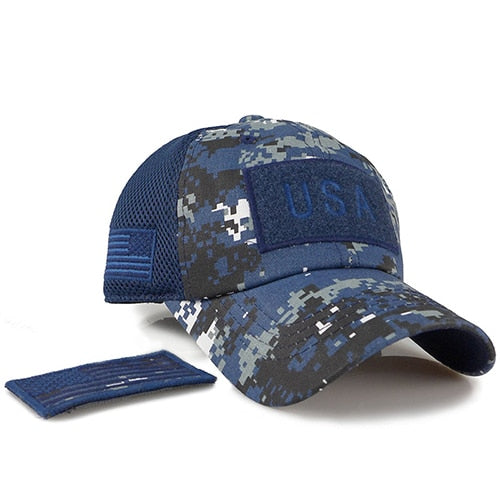 Tactical Camouflage Baseball Caps Men Summer Mesh Military Army Caps Constructed Trucker Cap Hats With USA Flag Patches