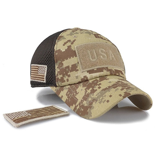 Tactical Camouflage Baseball Caps Men Summer Mesh Military Army Caps Constructed Trucker Cap Hats With USA Flag Patches