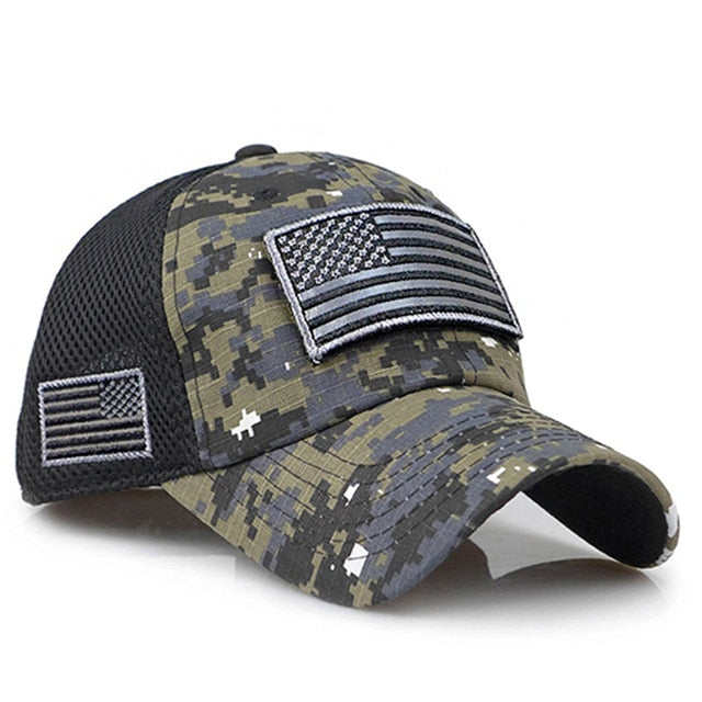Tactical Camouflage Baseball Caps Men Summer Mesh Military Army Caps Constructed Trucker Cap Hats With USA Flag Patches
