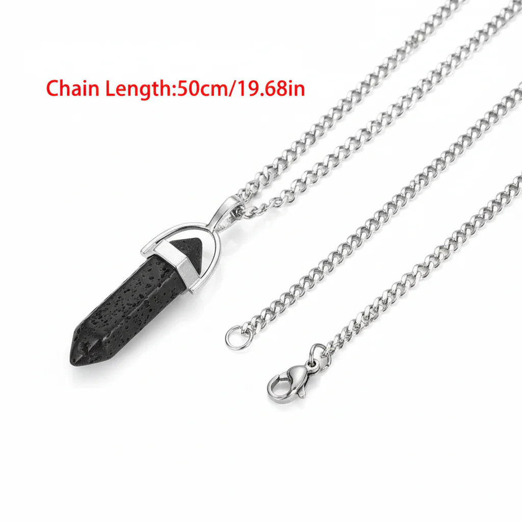 Vintage Lava Stone Pendant Necklace Stainless Steel For Men